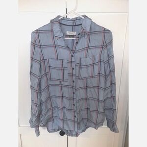 Pilcro by Anthropoligie Spring Plaid Shirt Open Back Blue Pink Women's XS